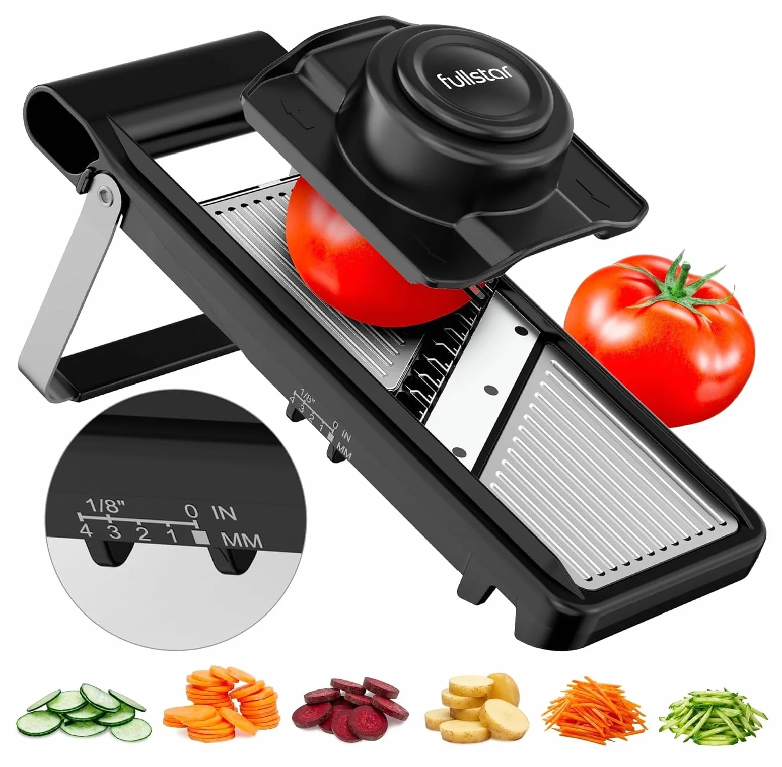 Mandolina de Cocina Profesional 2 en 1 Acero Inoxidable Grosor Ajustable 1-4 mm con Cuchilla Juliana