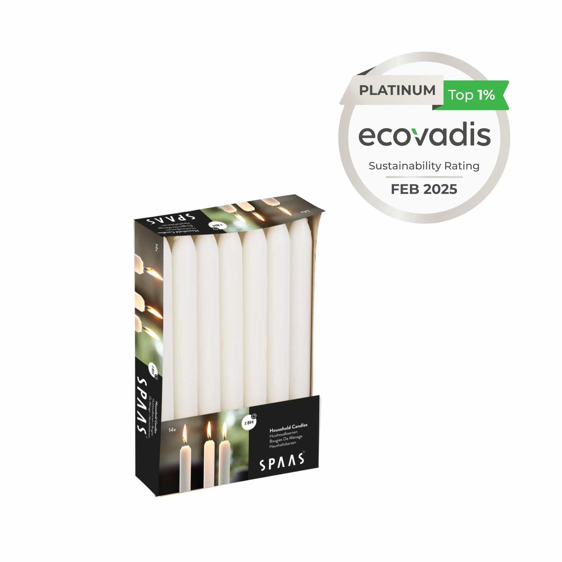 Spaas Velas cónicas de Cena 21/220 mm 8 Horas Blanco Cera de parafina