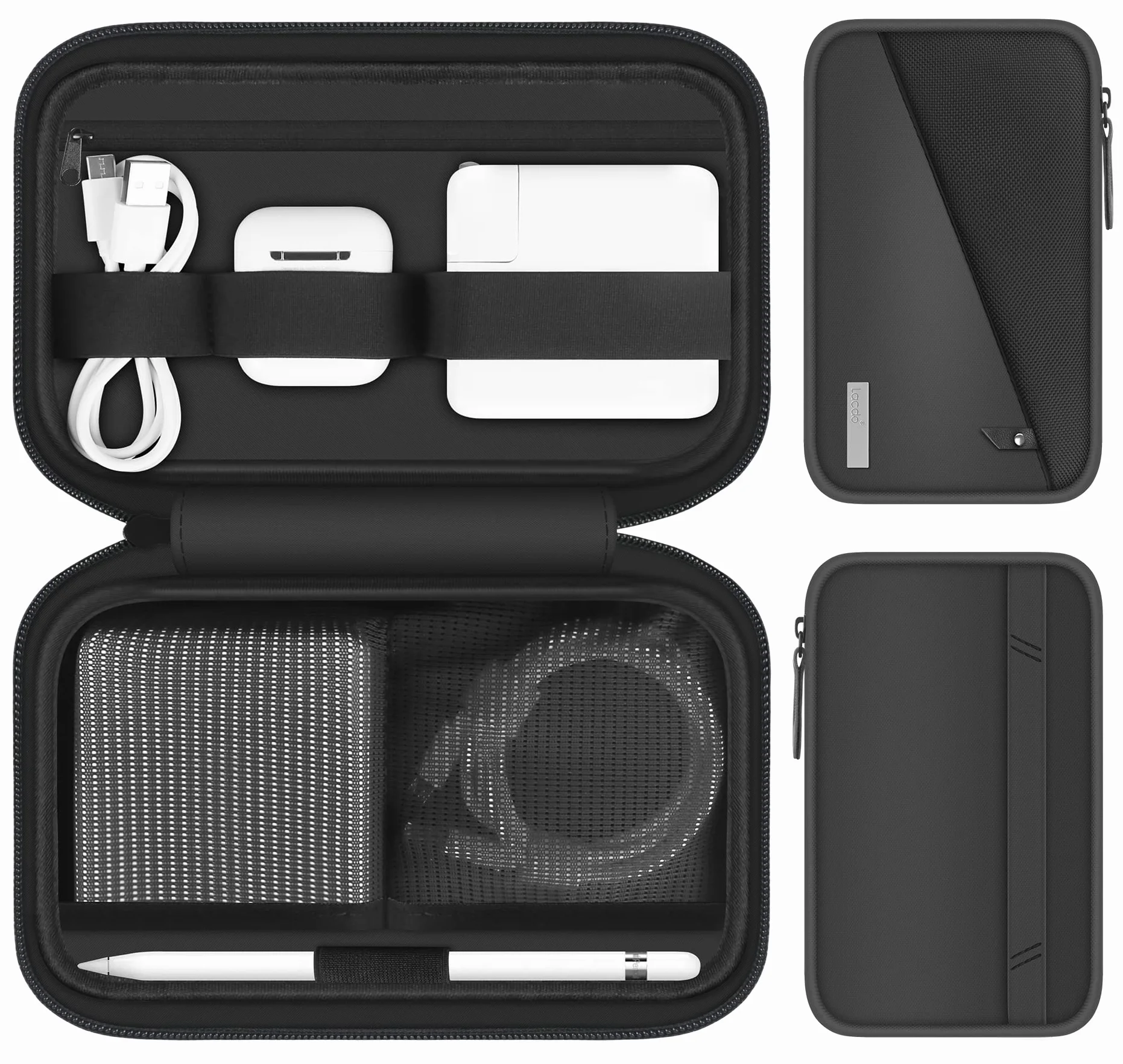 Lacdo Bolsa Almacenamiento Organizador electrónicos para Cargador, Mouse, Cable, Unidad Flash USB, Tarjeta SD, Estuche de Transporte Bolsa de Almacenamiento Banco de energía Blando, Negro