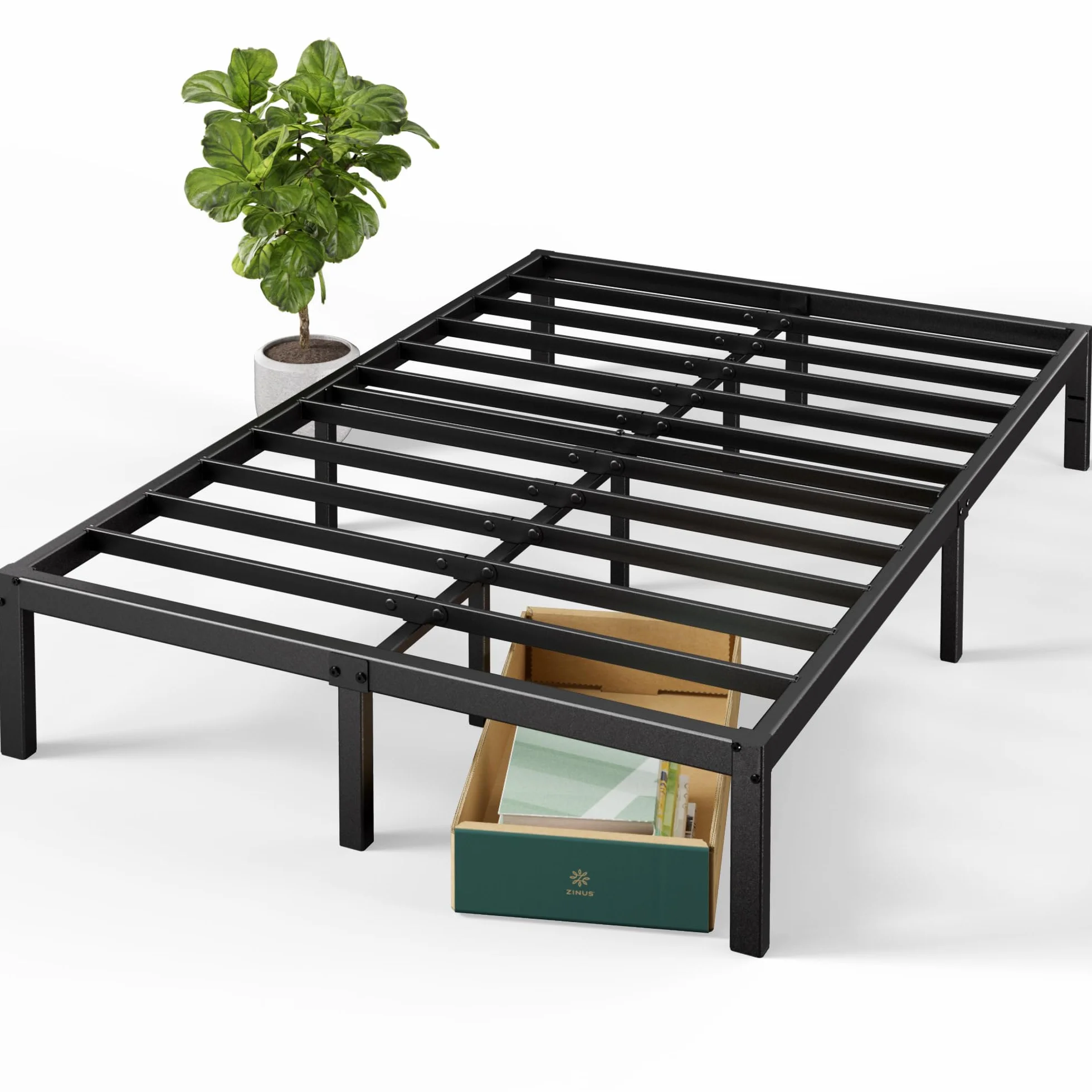 Zinus Elias Cama 150x190 cm - Altura 36 cm con Almacenamiento Debajo de la Cama - Marco de la Cama de Plataforma de Metal - Negro
