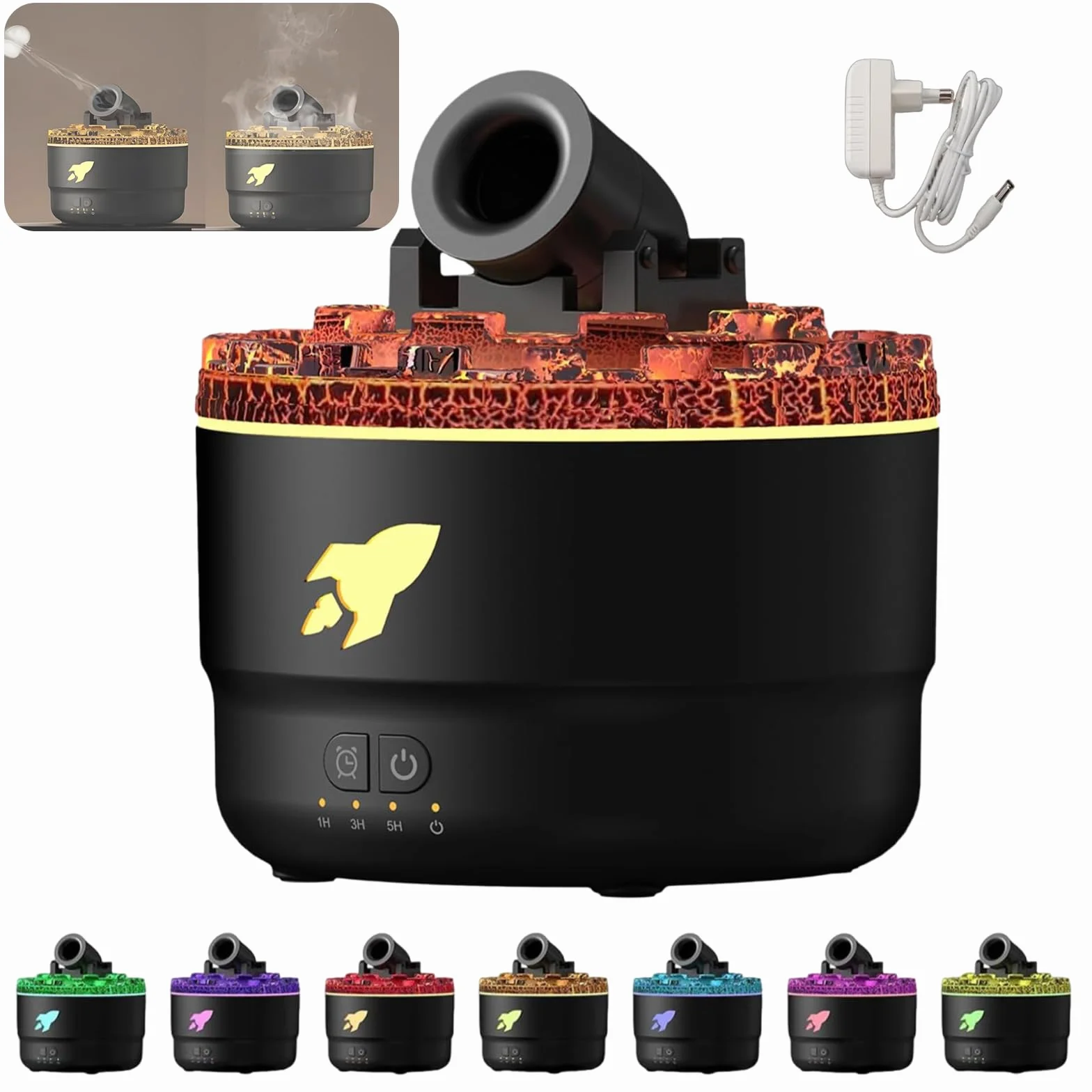 Humidificador de Aire, Humidificador Aceites Esenciales 180ml con LED 7 Colores, Difusor de Aromas con Temporizador y Efecto Cañón