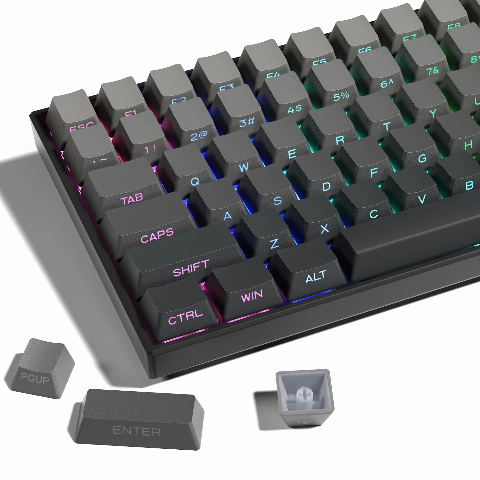 SDYZ XVX - Teclas PBT - Juego de Teclas Impresas Laterales, Doble Disparo Brillante a través de Teclas Personalizadas, Teclas Grises degradadas, Perfil OEM, 136 Teclas, Teclado Fantasma de Estilo.
