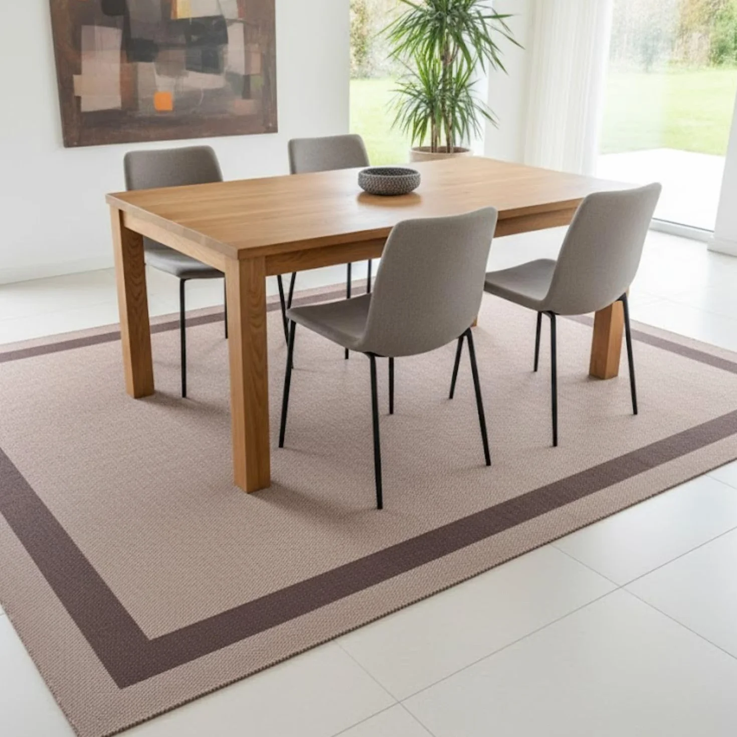 Alfombra Vinilica Trenzada Lavable Antideslizante 100x150 cm GRECA-Beige