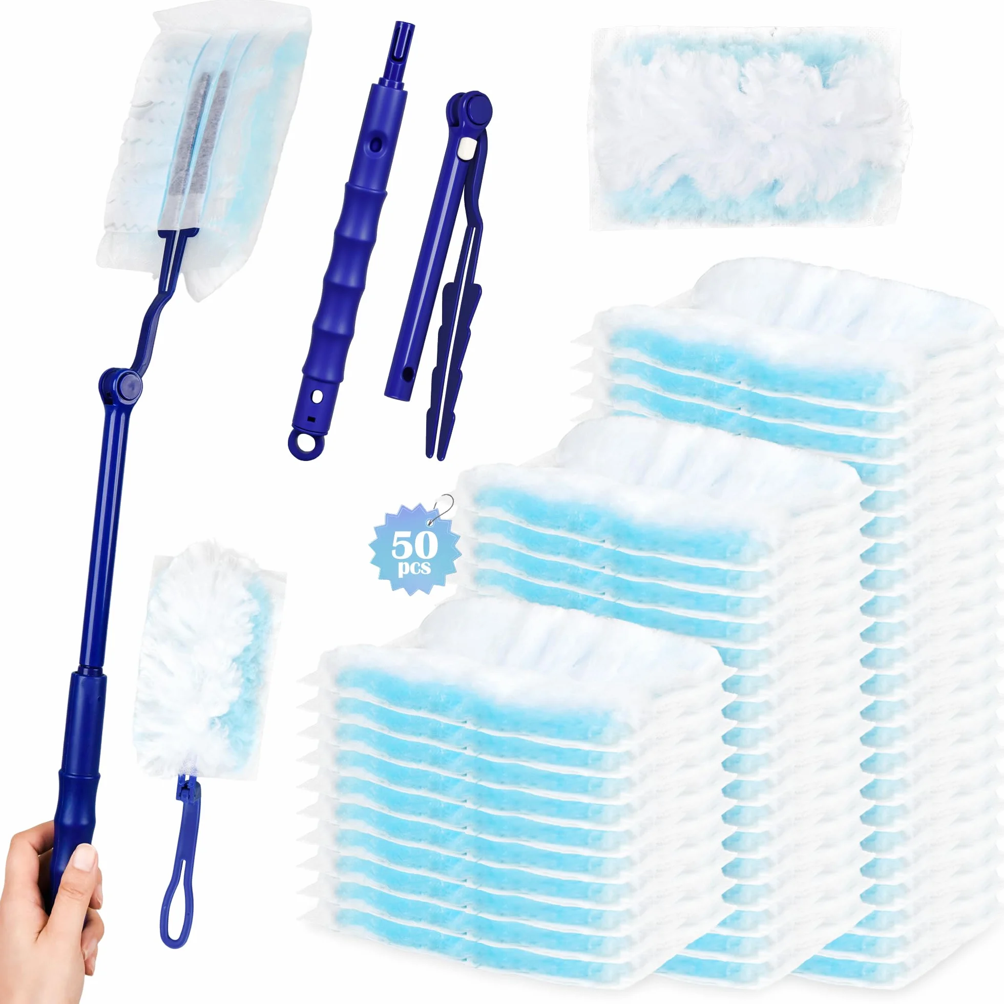 Kit de 52 Piezas Plumero Atrapapolvo Antiestático con Manillar Corto y Telescópico, Microfibras