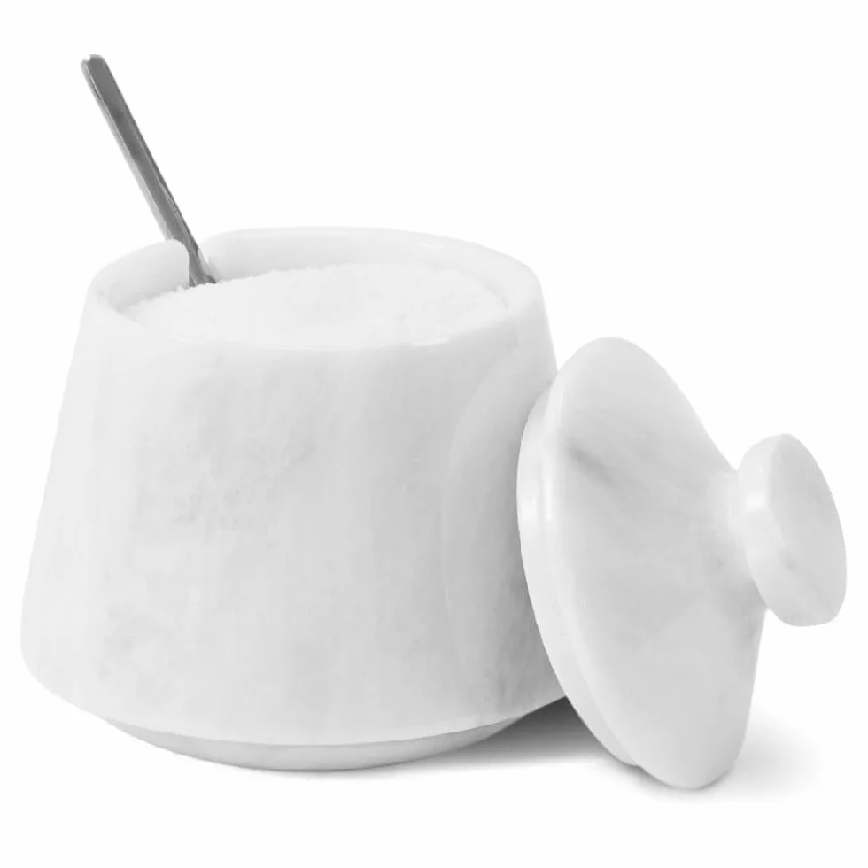 Vaso de mármol con tapa y cuchara, dispensador de sal hecho a mano de 4 pulgadas, cuenco de sal y especias para accesorios de almacenamiento de cocina, moderno salero