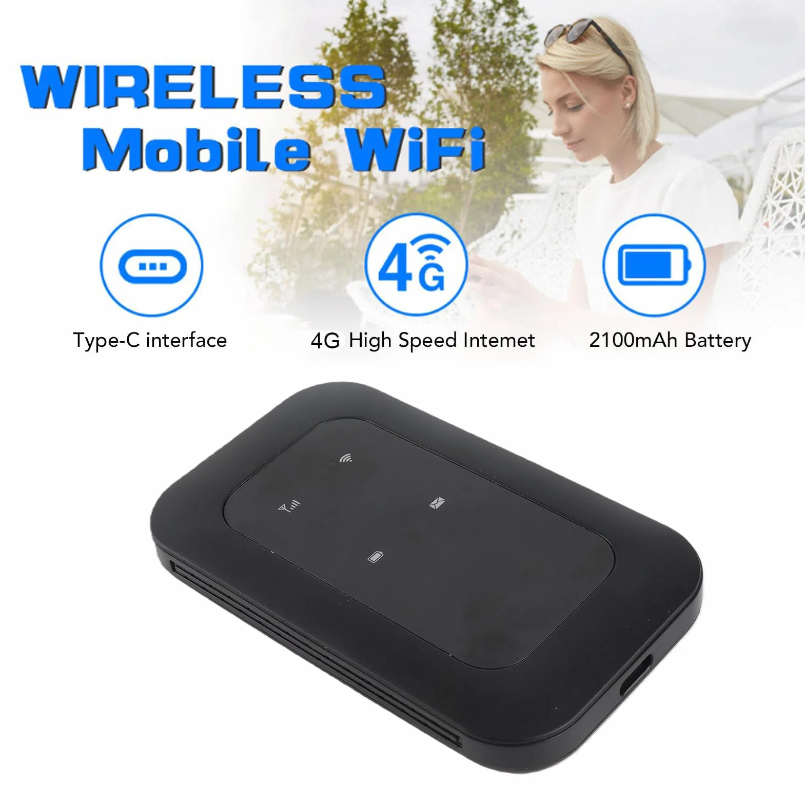 Tosuny Punto de Acceso Móvil 4G/5G, Punto de Acceso WiFi Portátil con Ranura de Tarjeta SIM, 300Mbps 4G LTE Router, Dispositivo de Hotspot WiFi Portátil para Viajes,