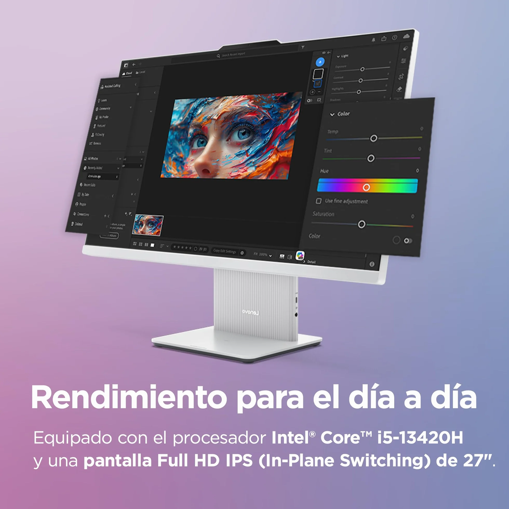 Lenovo IdeaCentre AIO i Gen 9 - Ordenador de Sobremesa 27" FHD (Intel Core i5-13420H, 16 GB RAM, 1 TB SSD, Intel UHD Graphics, Wi-Fi 6, Win11 Home) Incluye Teclado QWERTY Español y Ratón - Gris Nube