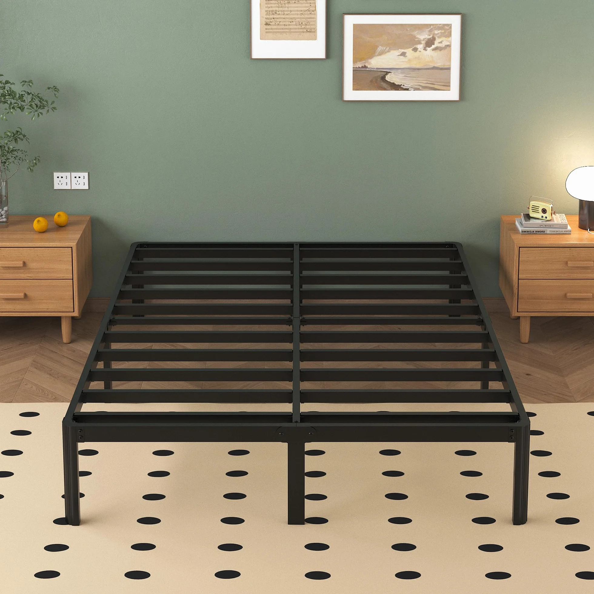 Lutown-Teen Cama de Metal de 160 x 200 cm con Patas Redondas, 36 cm de Altura, Marco de Cama con somier de láminas de Metal, Negro