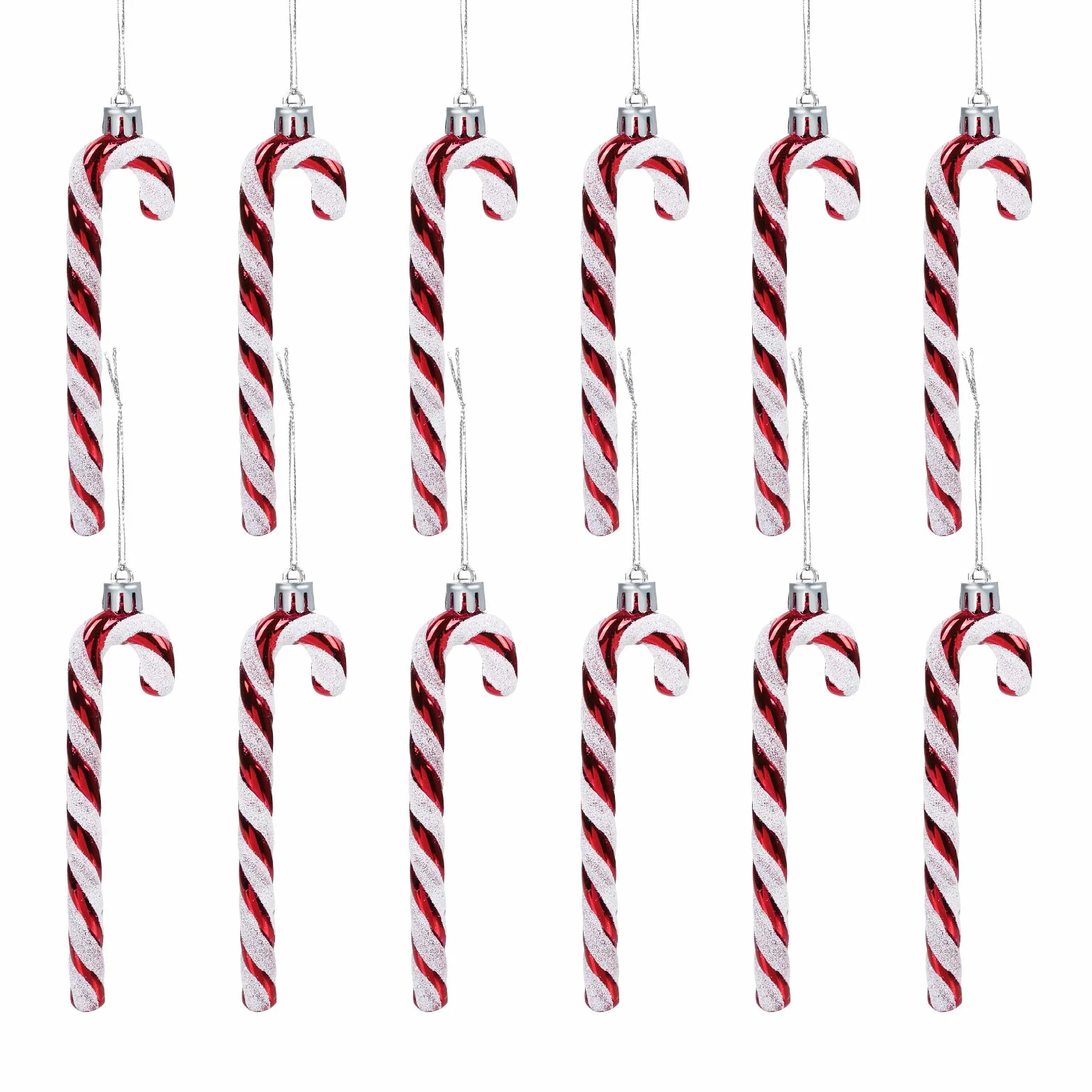 GWHOLE Colgantes de Árbol de Navidad 12pcs Bastones Caramelo Decoraciones Adornos Navideños - Rojo y Blanco