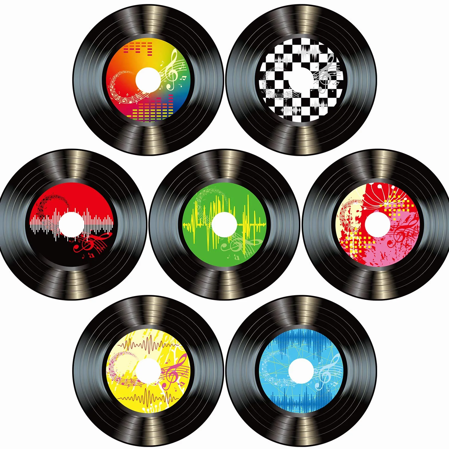 Decoración Fiesta Años 50 Discos Vinilo Colores 35 Piezas 17,8 cm Papel Cortes