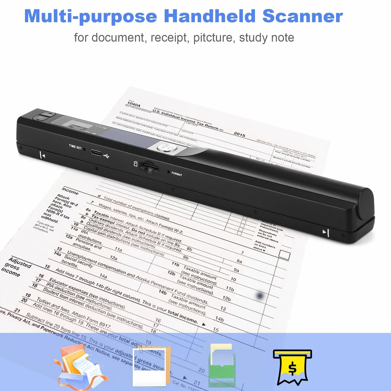 Escáner de Documentos portátil 900 dpi, Escáner de Fotos A4 Recargable por USB con Tarjeta SD 16GB