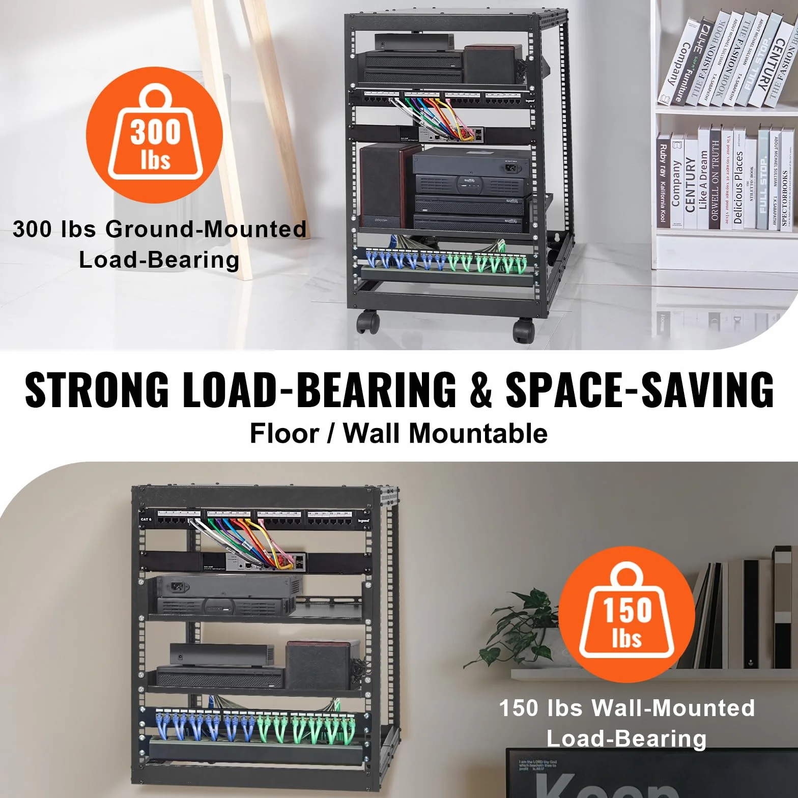 VEVOR Rack de Servidor de Marco Abierto de 15U, Profundidad Ajustable de 23"-40", Rack de Servidor de Red, 4 Postes con Ruedas, sostiene Todos Sus Equipos de TI de Red Módem enrutador de Engranaje