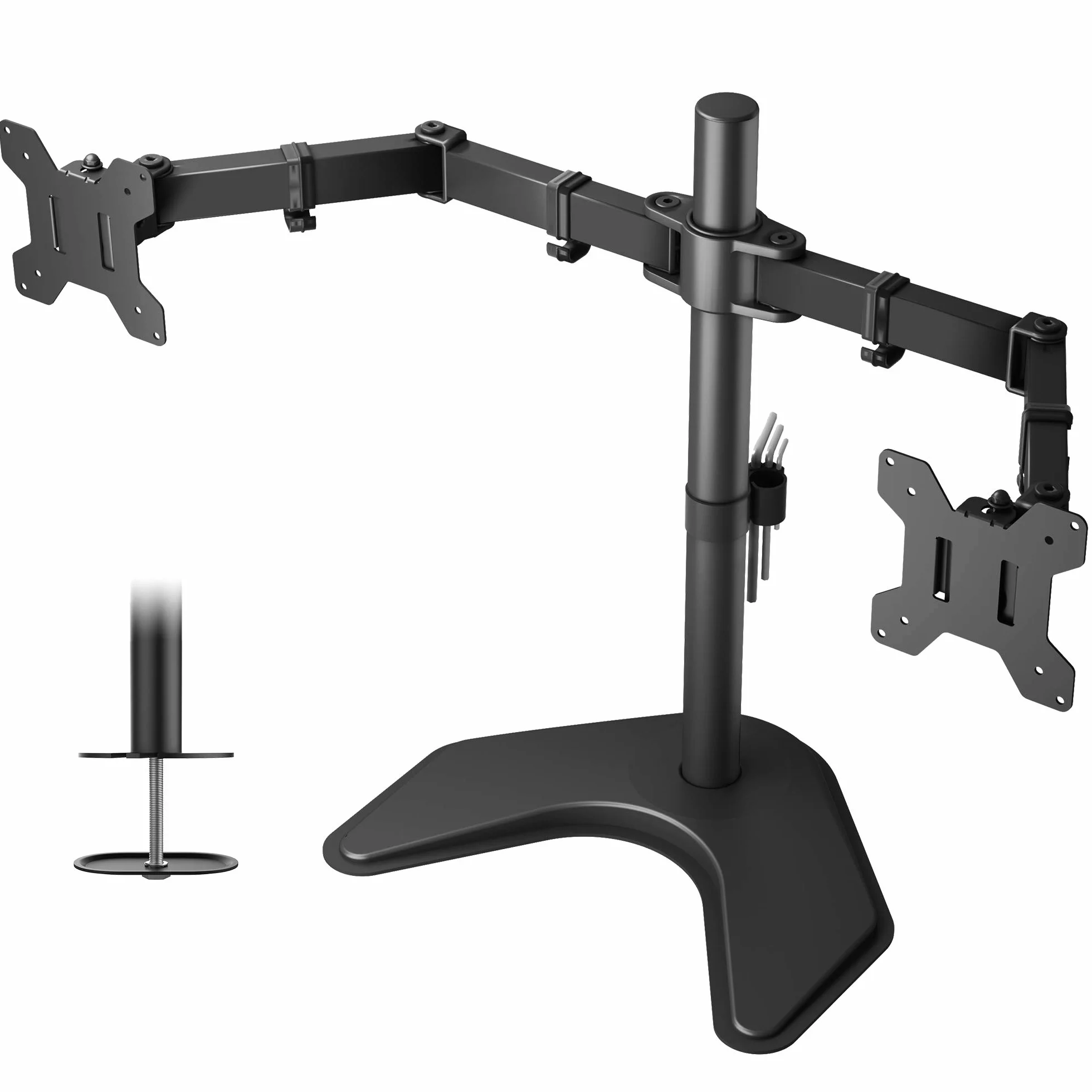 BONTEC Soporte Monitor para 2 Monitores 13"-27" Pulgadas LED/LCD, Soporte para Monitor Mesa con Giro de 180 °, Rotación de 360° y Altura Ajustable, hasta 10 kg, VESA 75x75/100x100mm, Negro