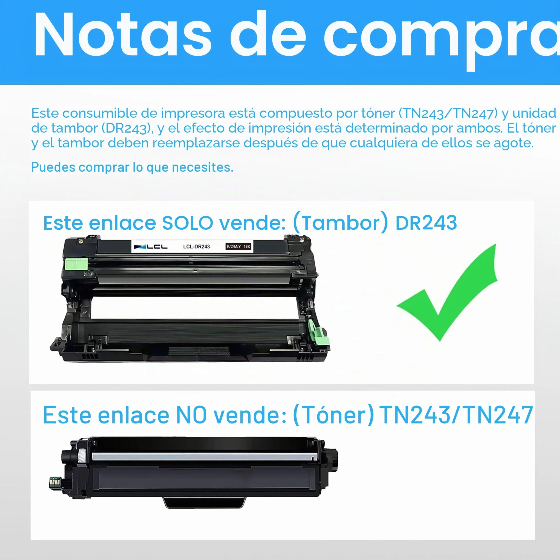 LCL Tambor Compatible DR-243 DR243 DR243CL DR-243CL Reemplazo para Brother HL-L3210CW HL-L3230CDW HL-L3270CDW MFC-L3710CDW MFC-L3750CDW MFC-L3770CDW para Negro o Cian o Magenta o Amarillo 1-Pack