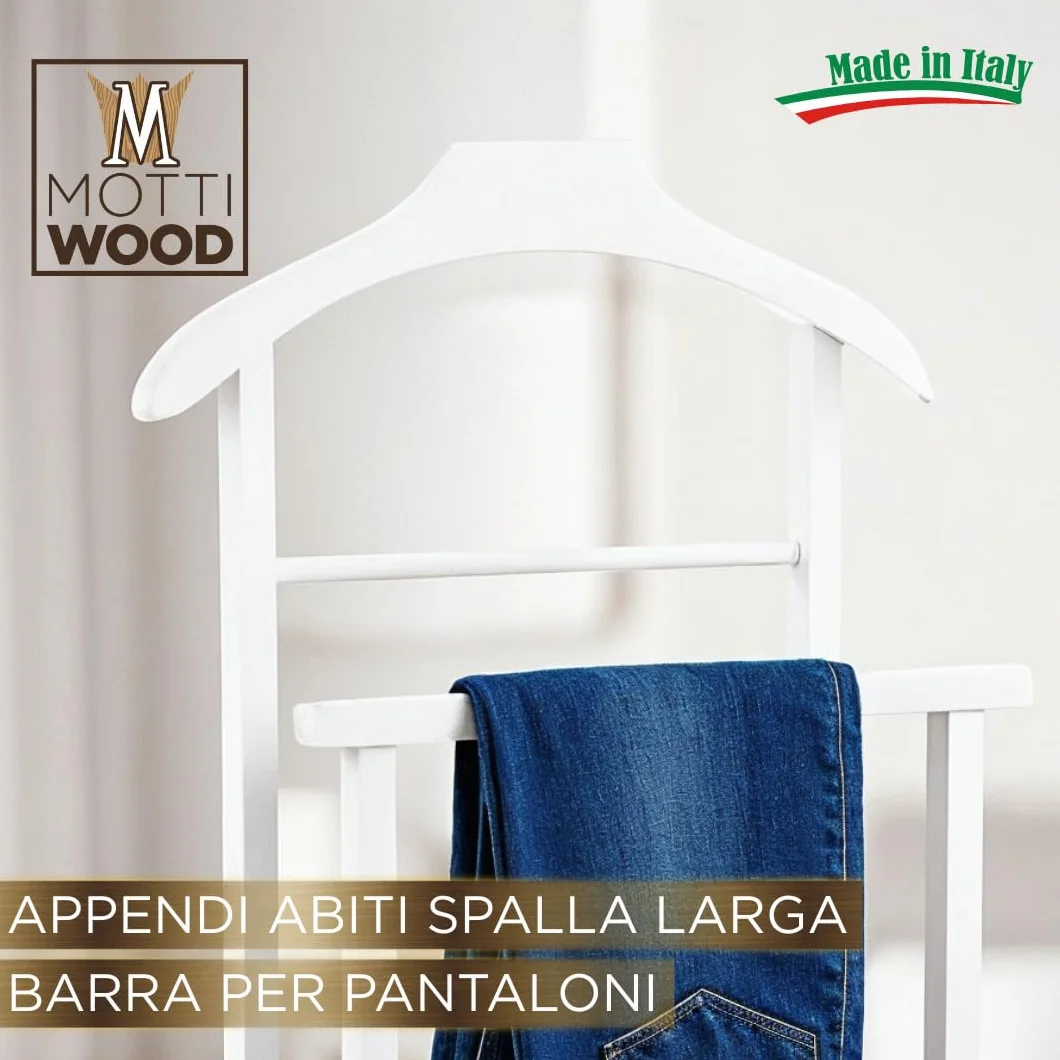 Perchero blanco madera de haya con ruedas fabricado en Italia