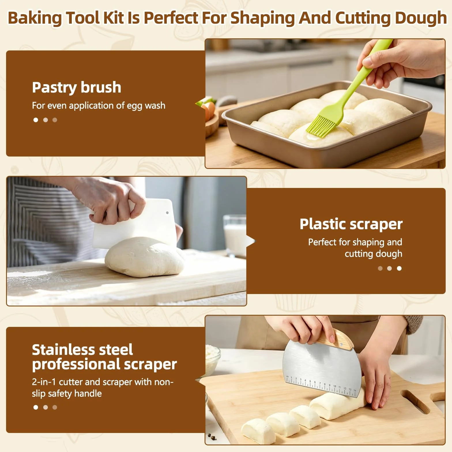 Cuchillo Pan 6 Piezas Cuchilla Panadero con Batidor Danés para Baguettes Masa Pan Casero