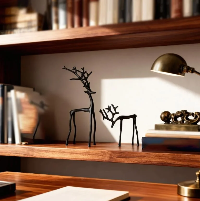 Reno de metal negro, adornos Navidad 2 piezas decoración sala estar dormitorio
