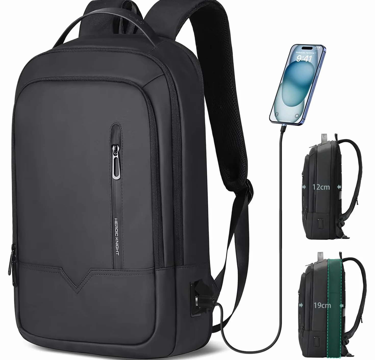 Mochila Expandible para Laptop 15.6'' con Puerto USB, Impermeable, Ligera y Antirrobo, de 18 a 25 L, Ideal para Oficina, Viajes y Escuela, para Hombres y Mujeres - Negro