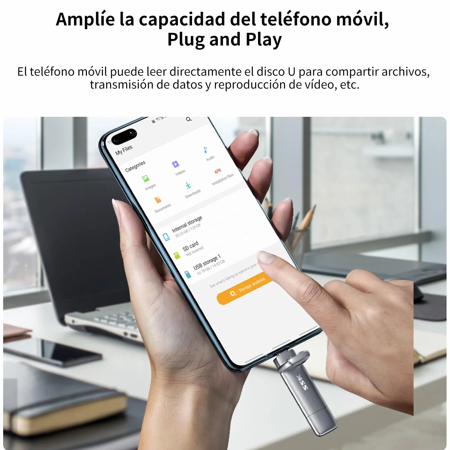 SSK SSD Pendrive 128 GB ，Memoria USB Flash hasta 550 MB/s, Dual Drive usb3.2 Gen 2 Tipo c + a OTG Metal Pen Drive，Disco Duro Externo SSD para Smartphones Android, Pc, Tabletas,Macs