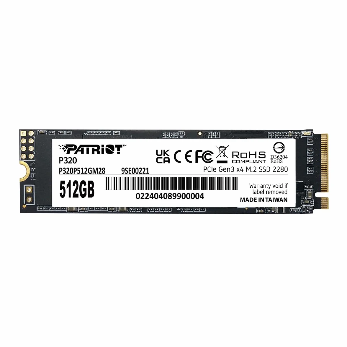 Patriot P320 512GB SSD Interno - NVMe PCIe Gen 3x4 - M.2 2280 - Unidad de Estado Sólido - P320P480GM28