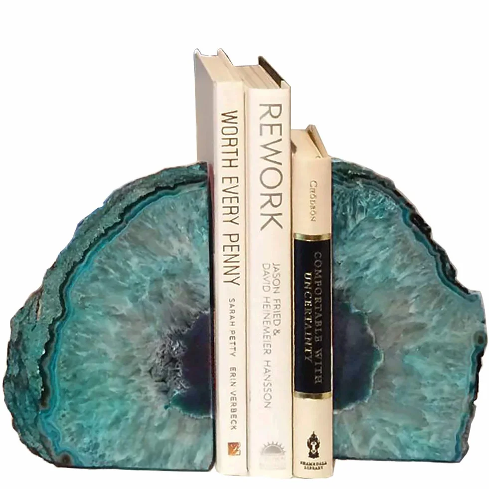AMOYSTONE Agate Geode Bookends Heavy Duty Stone Book End Decorative Holder Home Office Decor 1 Pair 2-3 LBS