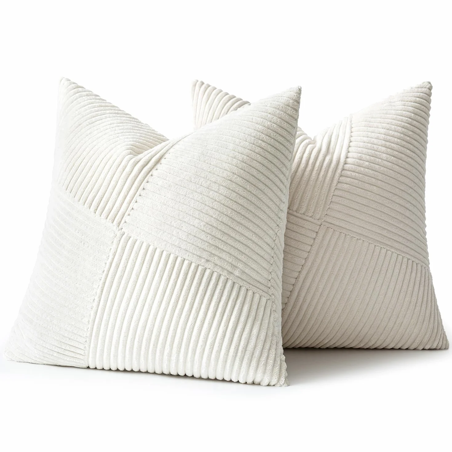 MIULEE Juego de 2 Fundas de Almohada Decorativas de Pana Cremallera Oculta 40x40cm Beige