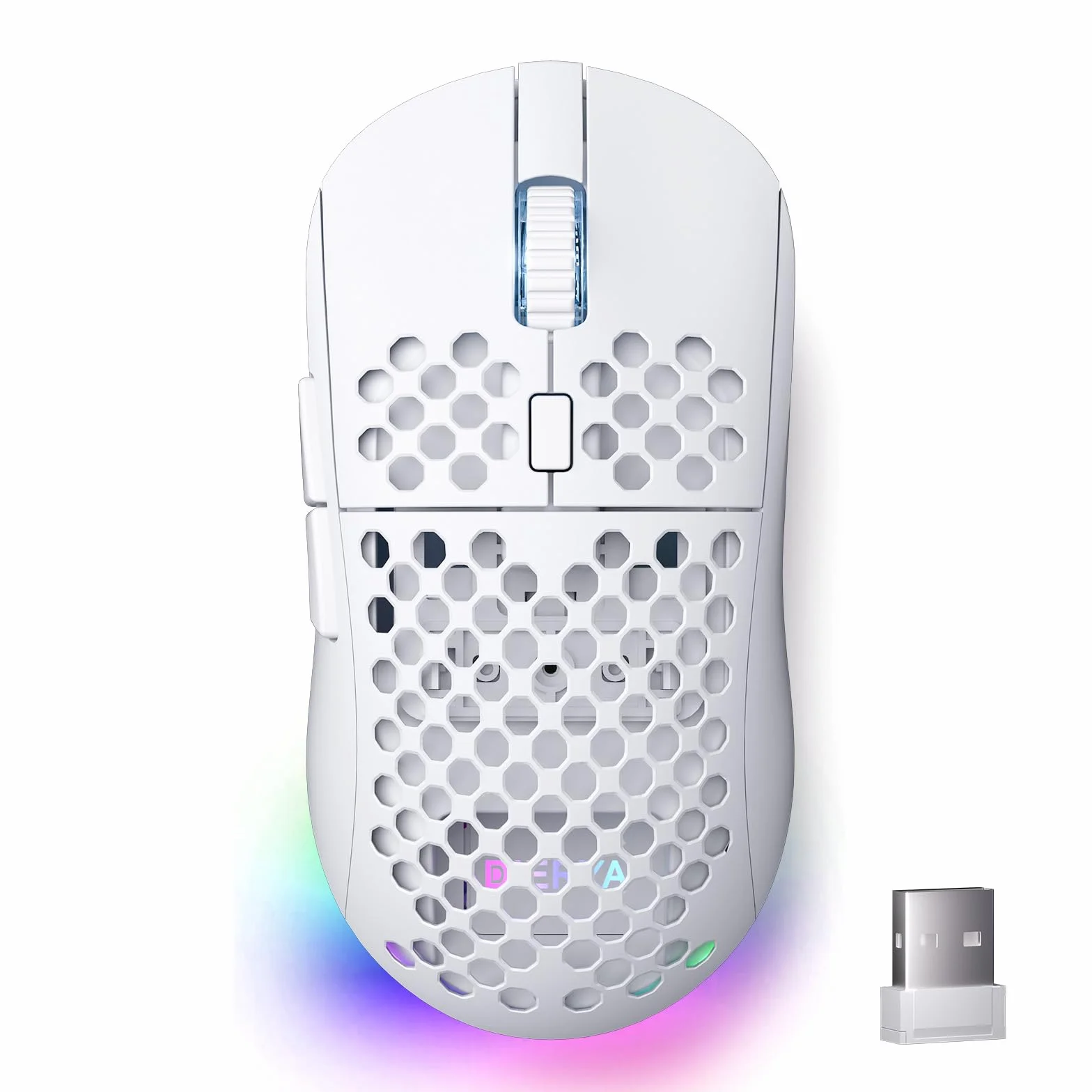 Dierya x TMKB M1 Ratón de Juego Inalámbrico, Sensor Óptico 24 000 dpi, Ligero 90g, 6 Botones Programables, Iluminación RGB, Autonomía 180H, 2.4GHz/Bluetooth/USB-C Ratón Gamer, Blanco
