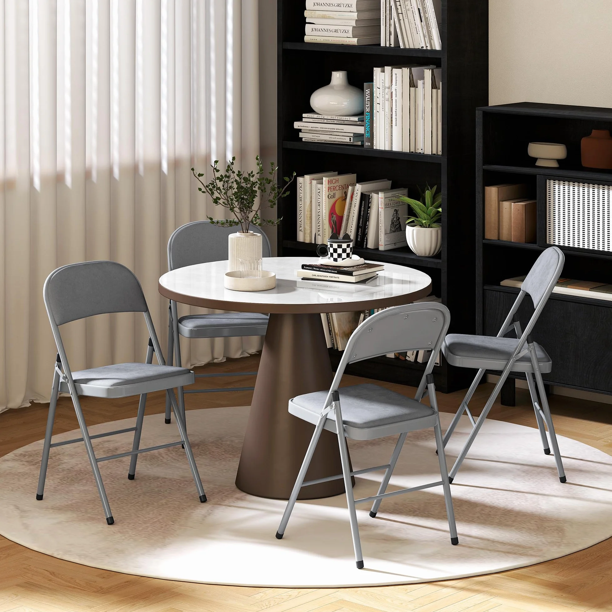 HOMCOM Juego de 4 sillas plegables comedor terciopelo acero 120 kg gris claro