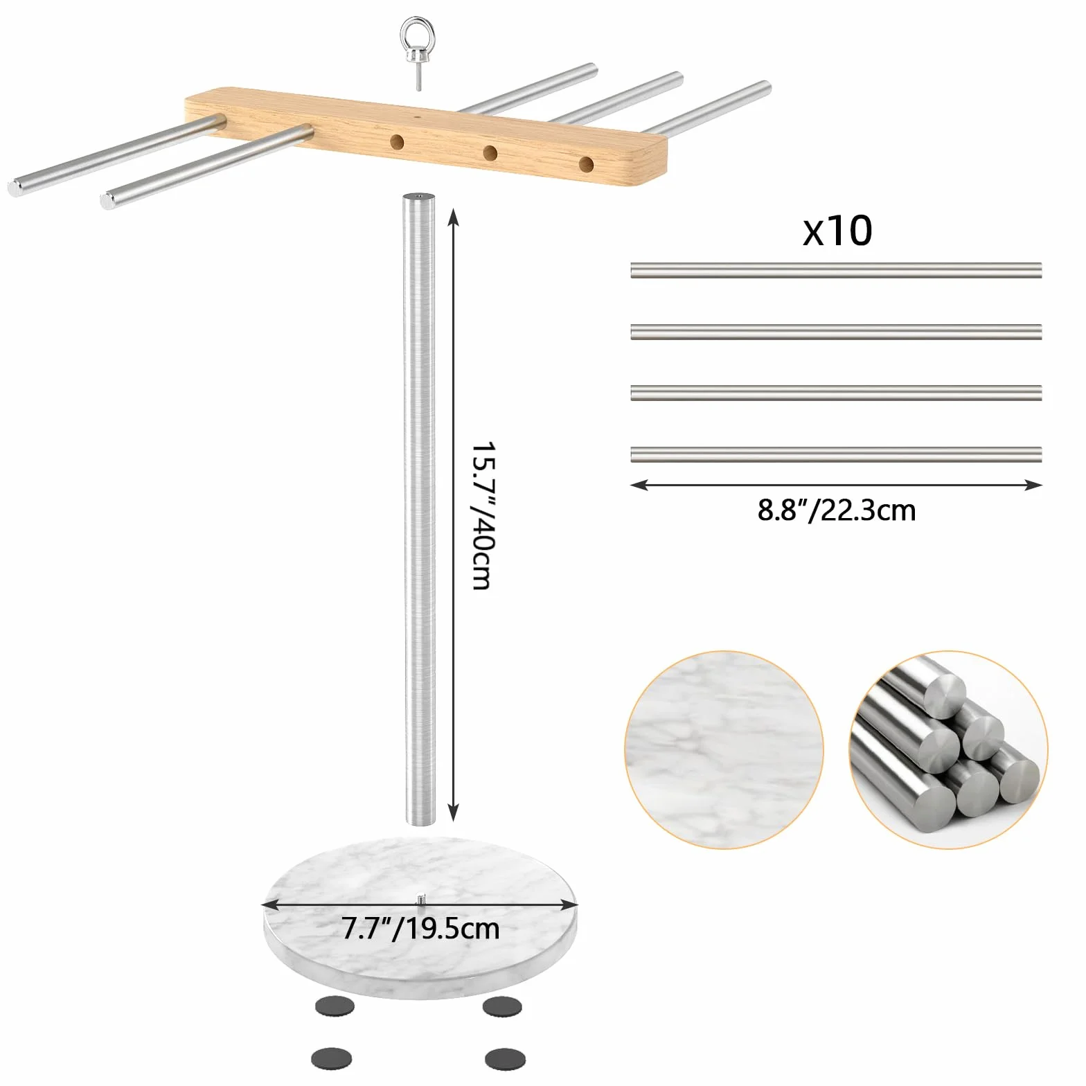 Estante de Secado de Pasta Acero Inoxidable 304 10 Brazos Extraíbles 2 kg Base de Mármol MSA007