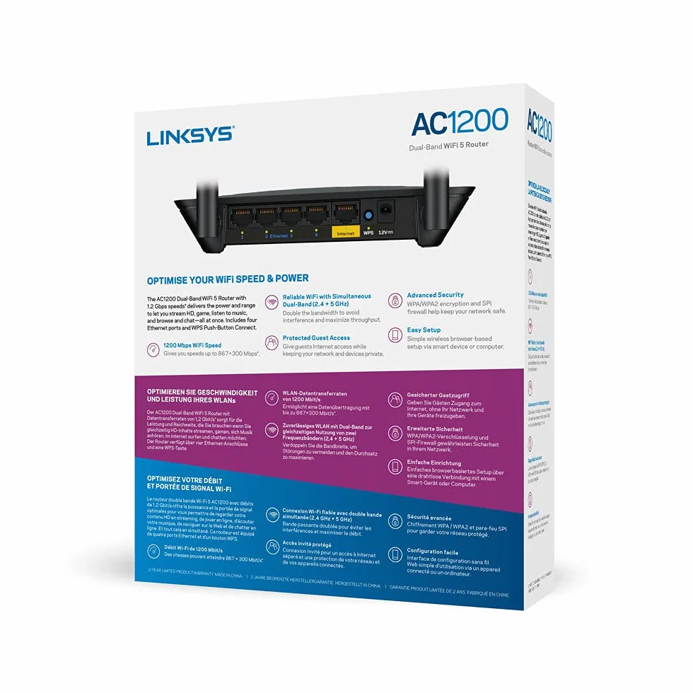 Linksys Router WiFi 5 de Doble Banda E5400 (Router Inalámbrico de Alta Velocidad, AC1200, 4 Puertos Ethernet)