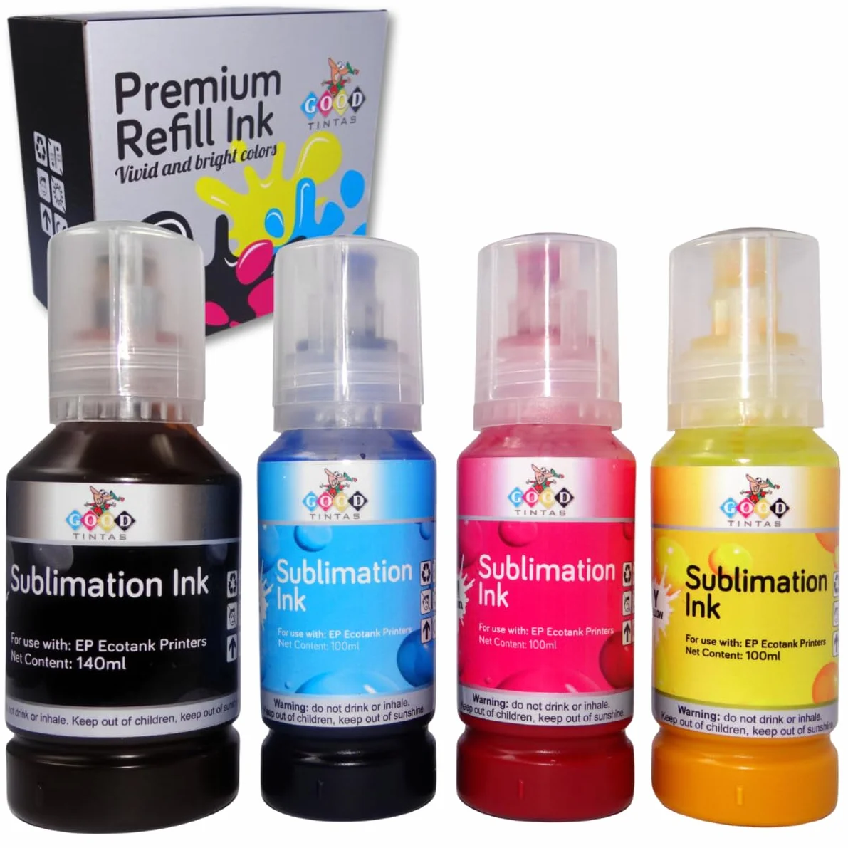 Tinta de Sublimacion de 440 ML Compatible con Impresoras EP Ecotank Supertank Serie 102 104 para Transferencia de Prensa de Calor en Tazas, Fundas para Telefonos, Camisetas, Bolsas, etc.