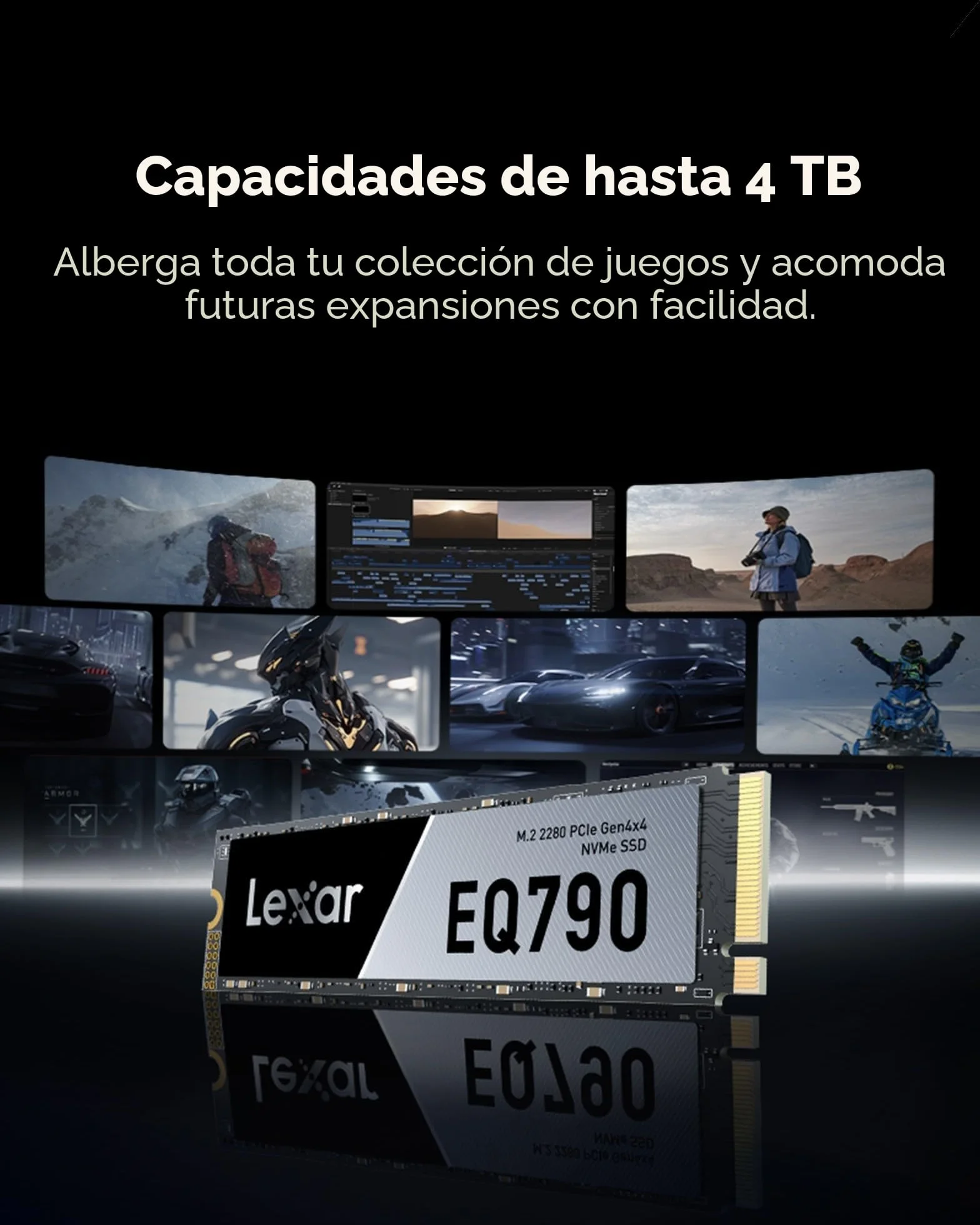 Lexar EQ790 1TB SSD M.2 2280 PCIe Gen4x4 NVMe 1.4 SSD Interno, Velocidad hasta 7000 MB/s, para Cargas de Trabajo Intensivas y Juegos de PC PS5, Unidad de Estado Sólido Interna de Alto Rendimiento