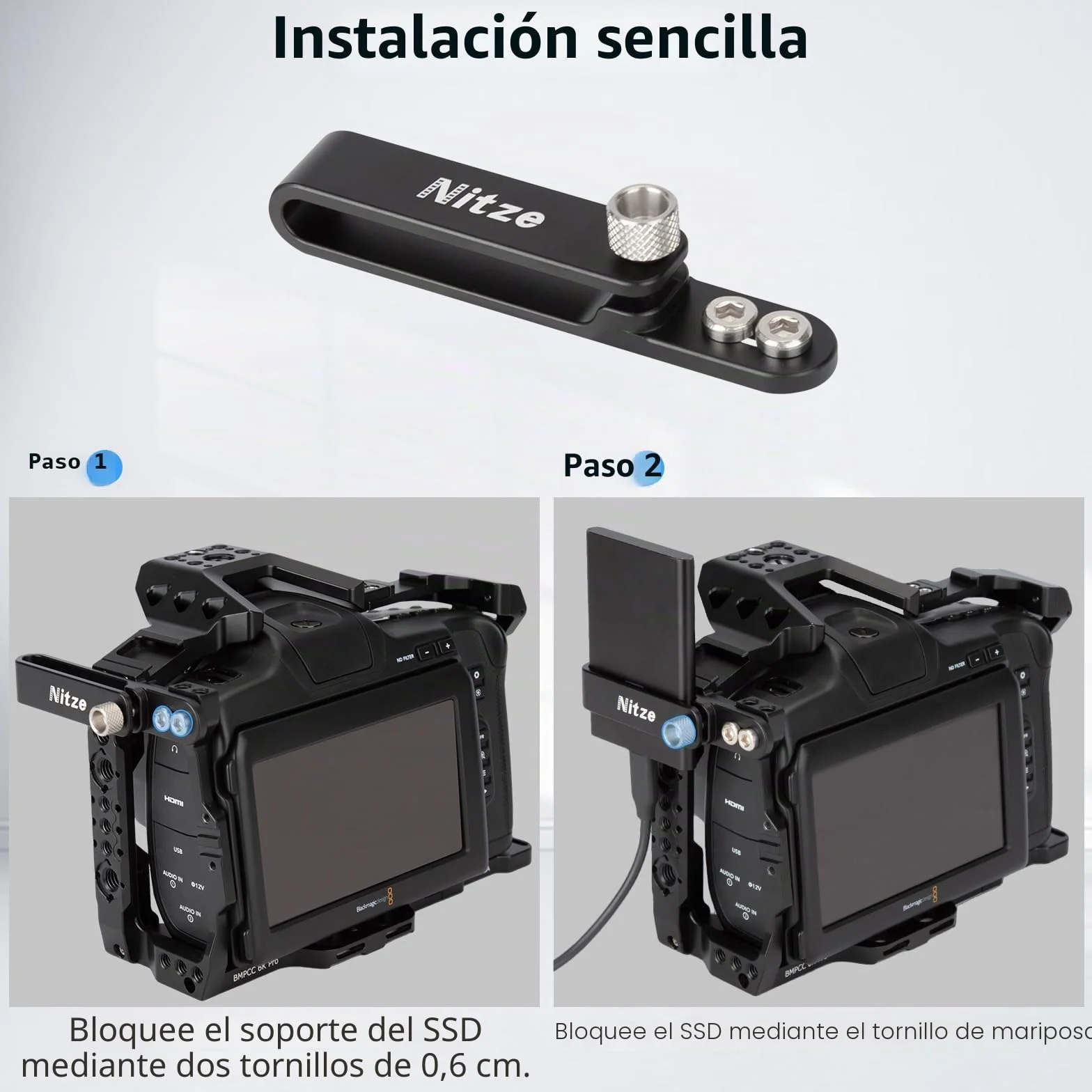 Nitze T7 SSD Soporte de Montaje Compatible con Samsung T7, Soporte SSD de Aleación de Aluminio Compatible con Jaula de Cámara para BMPCC 4K 6K - N42-T7