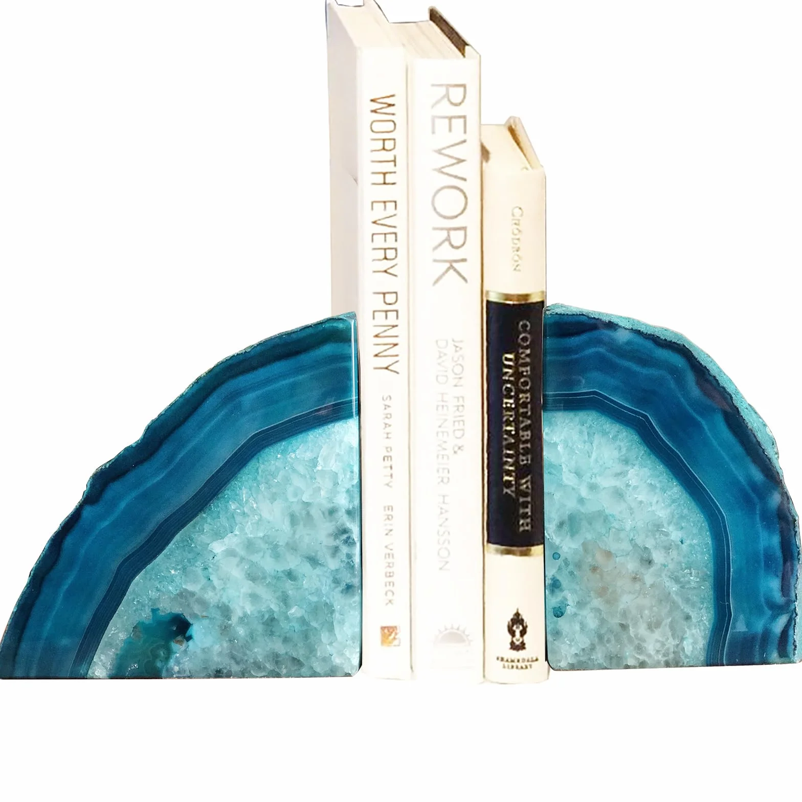 AMOYSTONE Agate Geode Bookends Heavy Duty Stone Book End Decorative Holder Home Office Decor 1 Pair 2-3 LBS