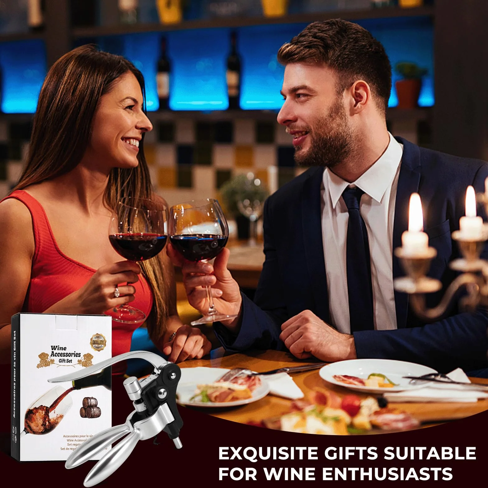 Abridor de Vino Set 5 Piezas Sacacorchos Profesional Manual con Vertedor Tapón Cortacápsulas y Espiral Intercambiable