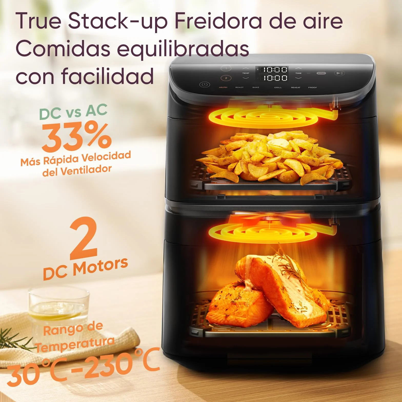 Cosori Freidora de Aire Turbo Tower Grande 10.8L Doble Cesta Vertical Turbo Blaze 6 en 1 2630W