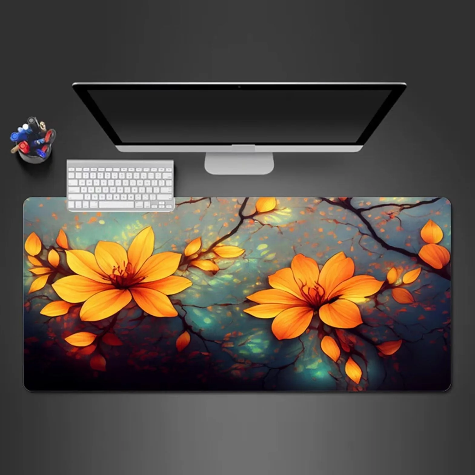 Alfombrilla Raton Gaming XXL 1200x600x2cm Alfombrilla de Ratón Grande Alfombrilla Gaming de Escritorio con Base Antideslizante para Gamers PC y Portátil (Flor Amarilla)