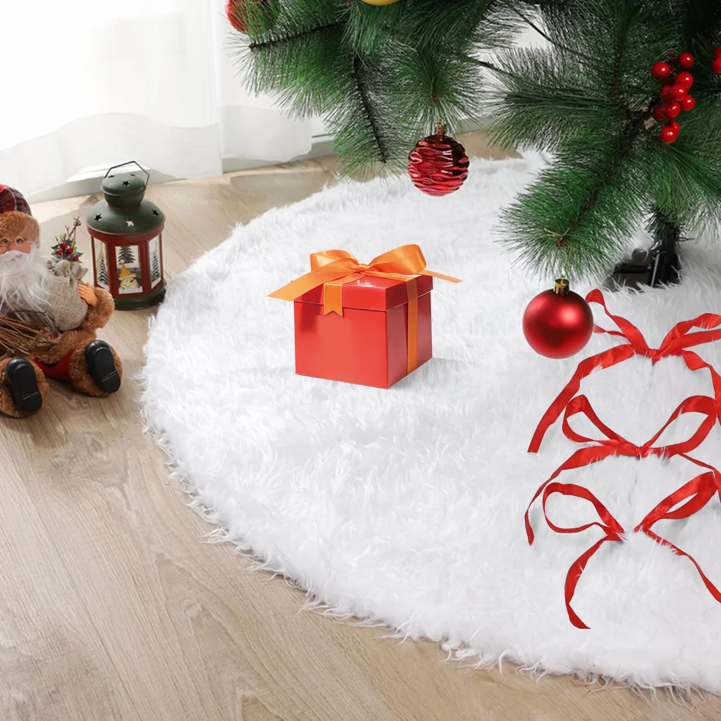 Falda Árbol Navidad Redonda 120 cm Cubre Pie Blanca Felpa