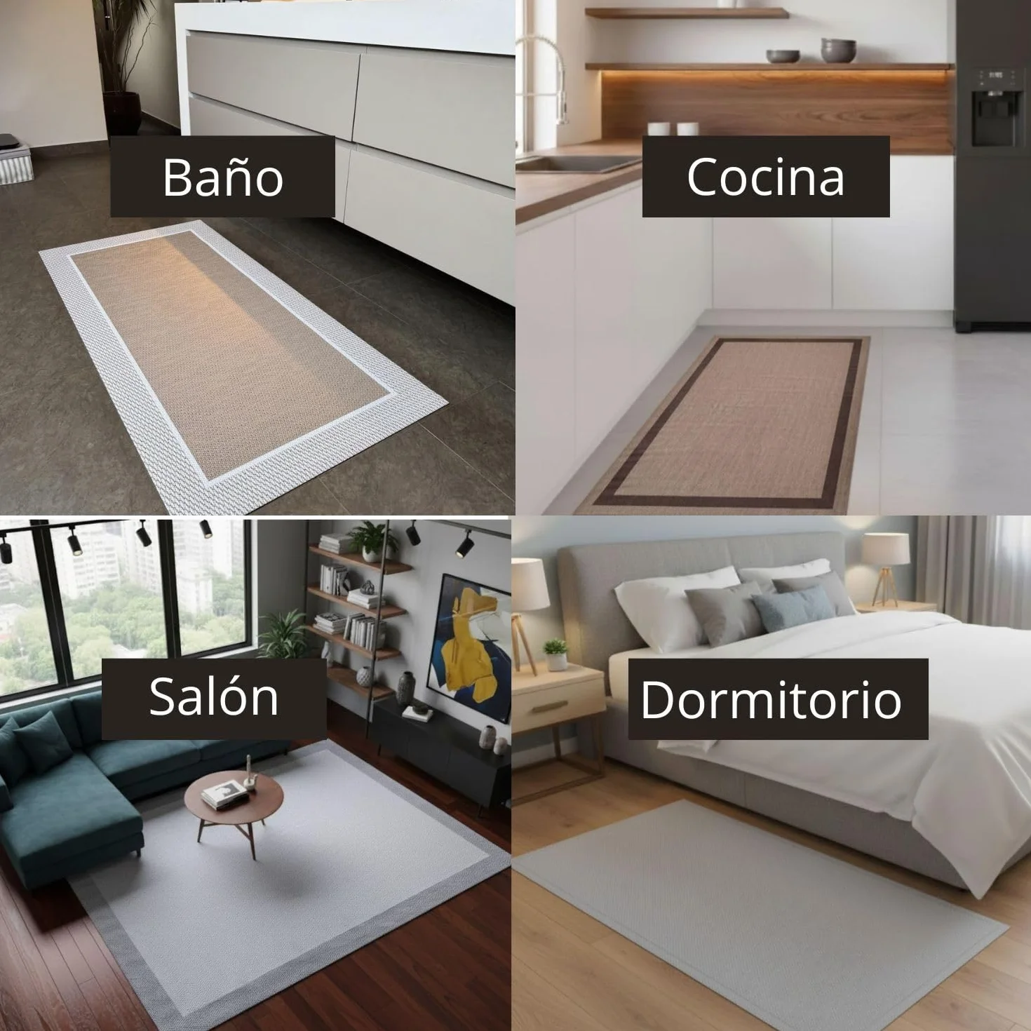 Alfombra Vinilica Trenzada Lavable Antideslizante 100x150 cm GRECA-Beige