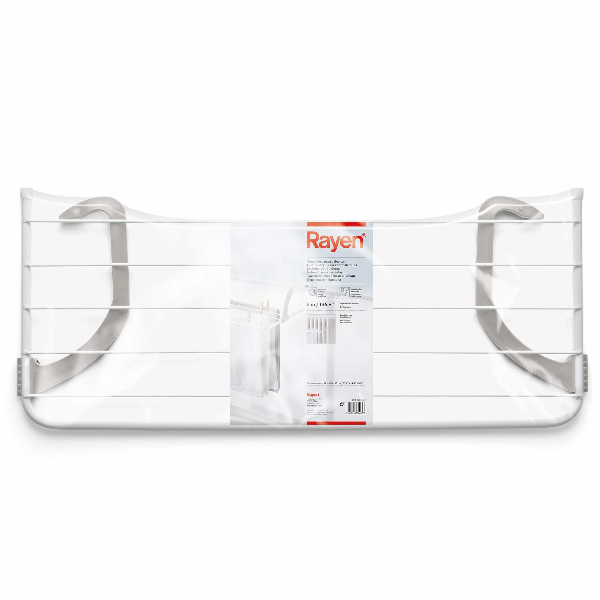 Rayen Tendedero para Balcones 5 m Interior Exterior 81x37.5x15 cm Blanco Gris