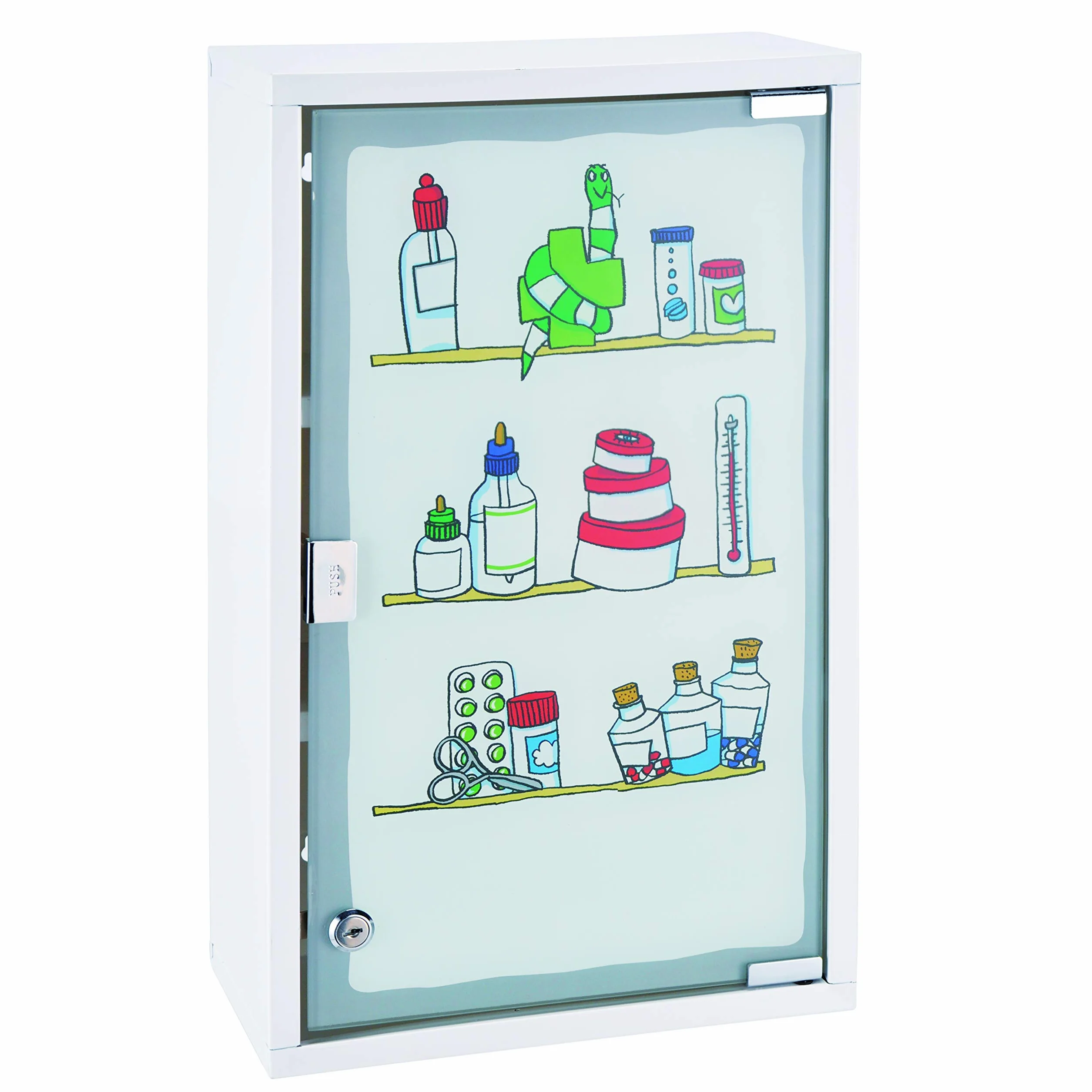 Armario Medicinal de Metal con Puerta de Cristal y Cerradura Blanco