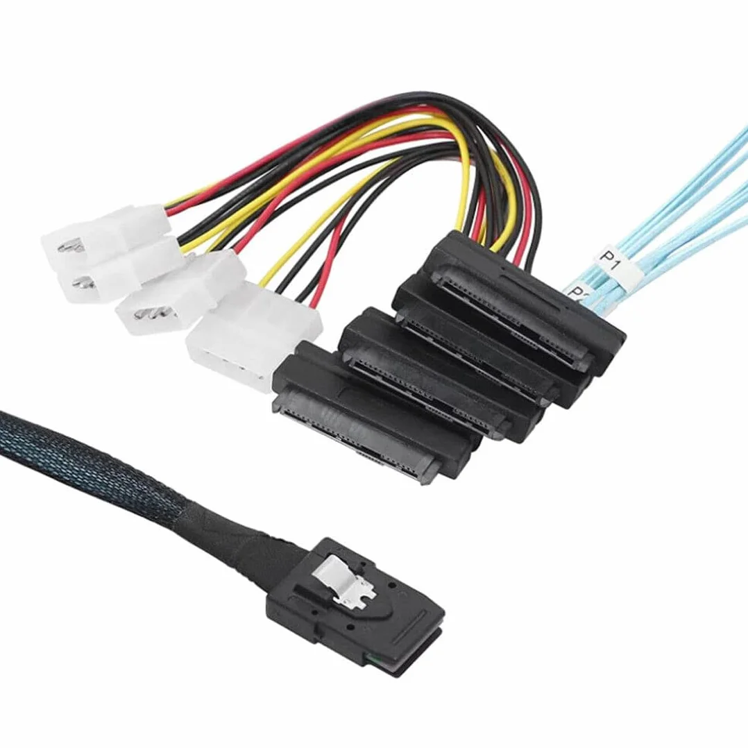 P47CS Mini SAS - Cable de datos para disco duro Molex SAS de 36 pines (SFF-8087) a 4 pines SFF-8482 de 29 pines y cable de alimentación IDE