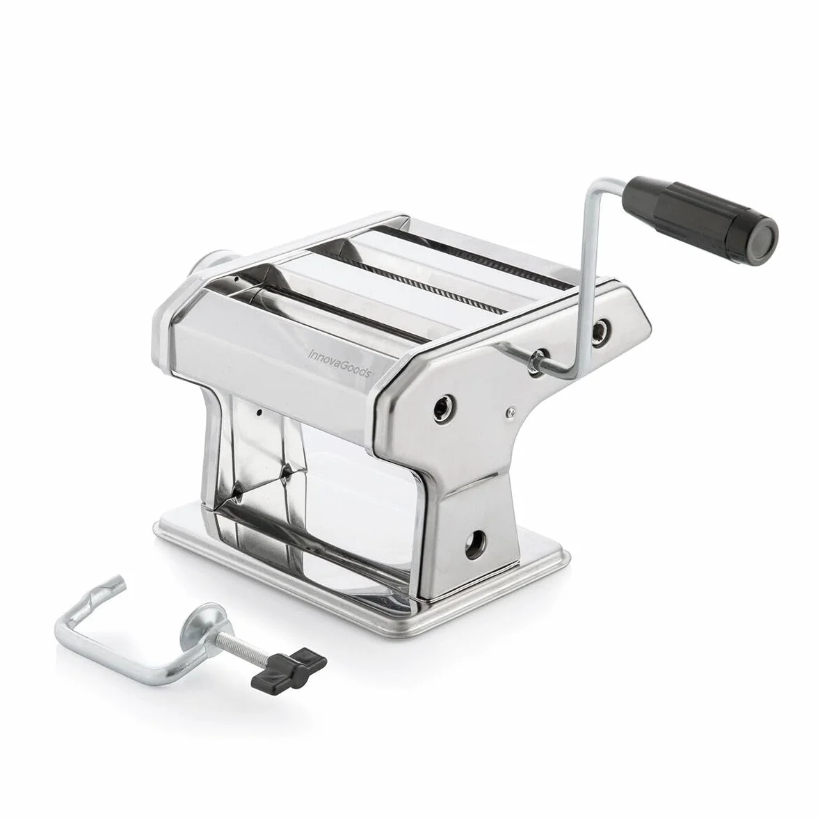 Máquina de pasta fresca InnovaGoods, manual con 3 rodillos, ajustable, metal, gris