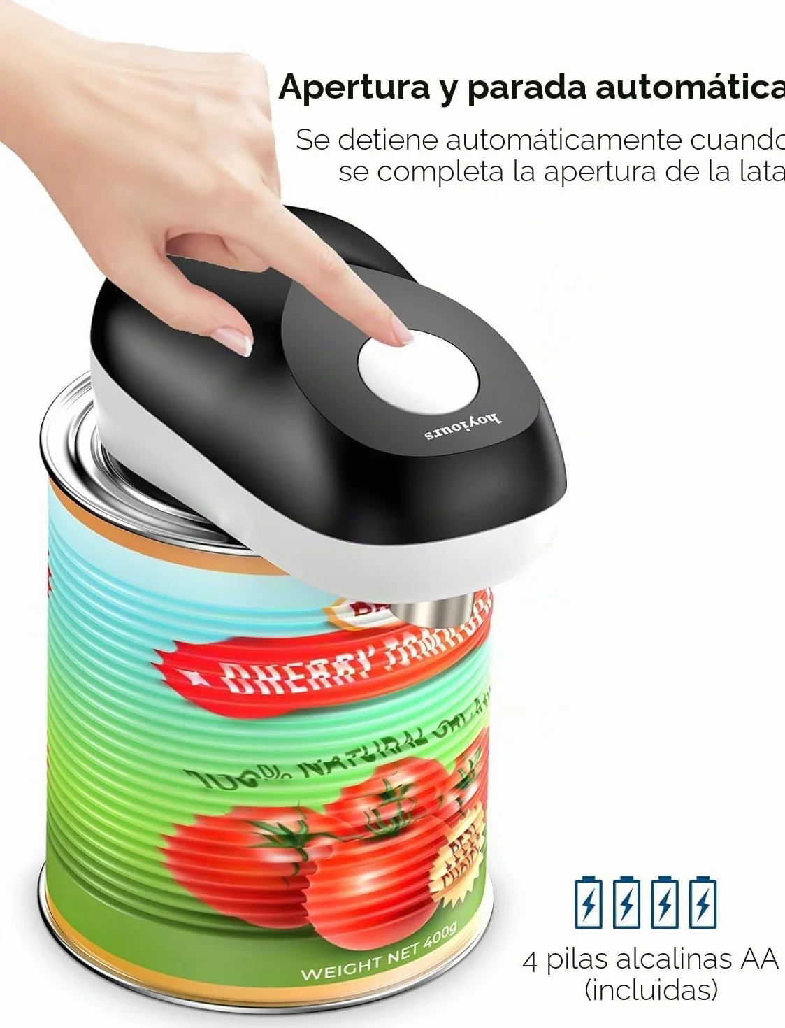 Abrelatas Eléctrico, Abridor de Latas Eléctrico con Apertura y Parada Inteligente, Negro