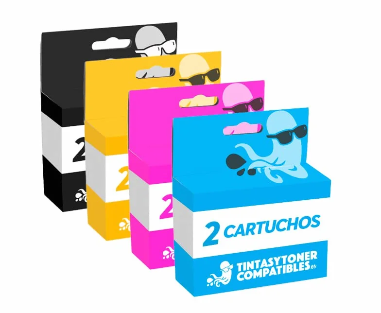 Pulpo Cartucho - Pack de 8 Cartuchos T0611, T0612, T0613, T0614 Compatible con Epson T0611 / T0612 / T0613 / T0614 - para Impresoras Stylus D68, D88, DX3800, DX3850, DX4200, DX4250, DX4800, DX4850