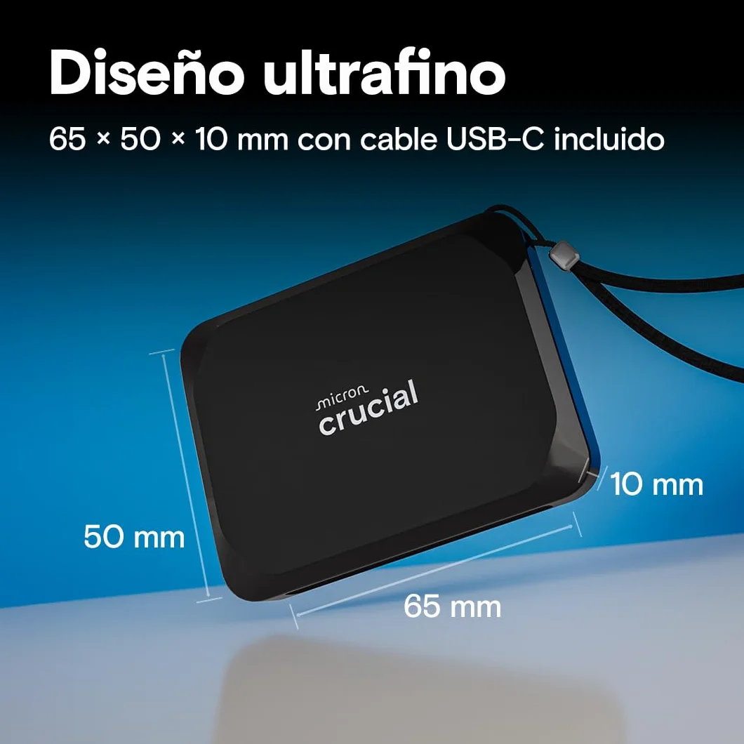 Crucial X9 SSD 1TB Portátil, hasta 1050MB/s, Compatible con PC, Mac, PlayStation y Xbox, Disco Duro Sólido Externo, USB-C 3.2 - CT1000X9SSD902