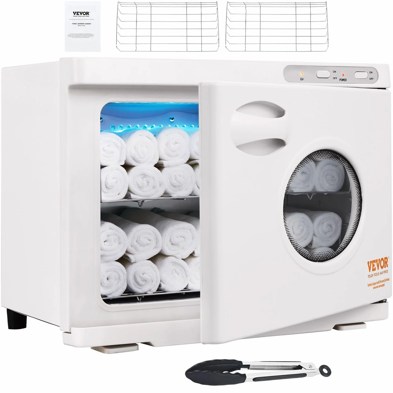 VEVOR Calentador de Toallas Esterilizador Secador de Toallas de 23L con Luz UV 2 Cestas de Acero Inoxidable Calentamiento Rápido Adecuado para Máximo de 54 Toallas Spa Salón de Belleza para Baño Hotel
