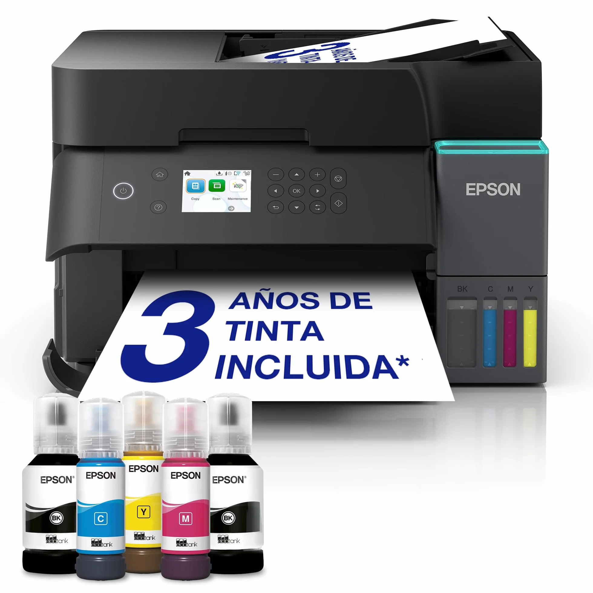 Epson EcoTank ET-3950 Impresora de Depósito de Tinta Wi-Fi A4 Doble Cara Imprimir Copiar Escanear Pantalla LCD 6,1cm ADF 30 Hojas Tinta Incluida