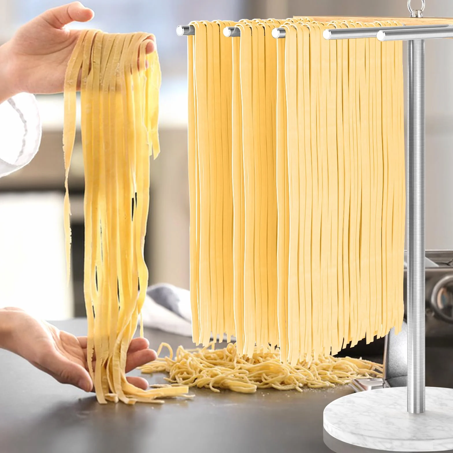Estante de Secado de Pasta Acero Inoxidable 304 10 Brazos Extraíbles 2 kg Base de Mármol MSA007