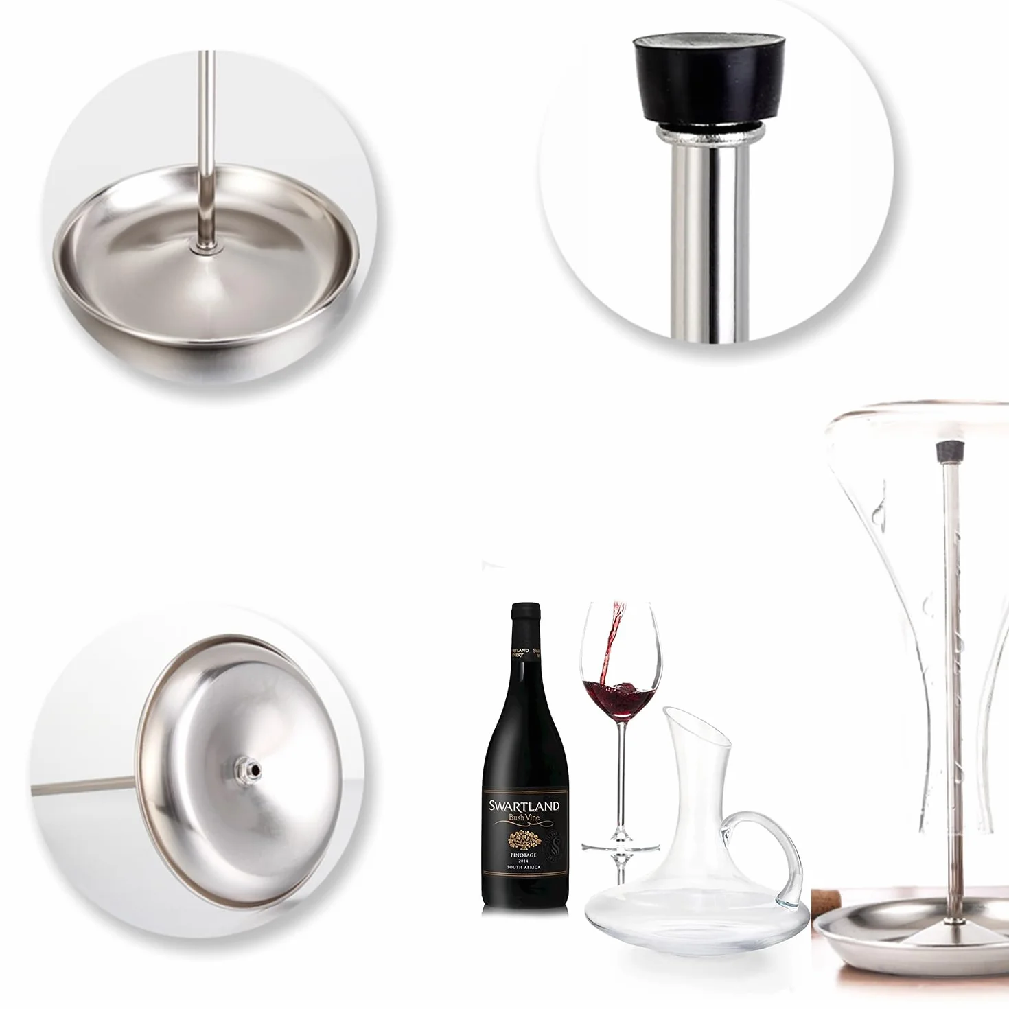 Soporte Secado Decantador Vino Acero Inoxidable 32 cm